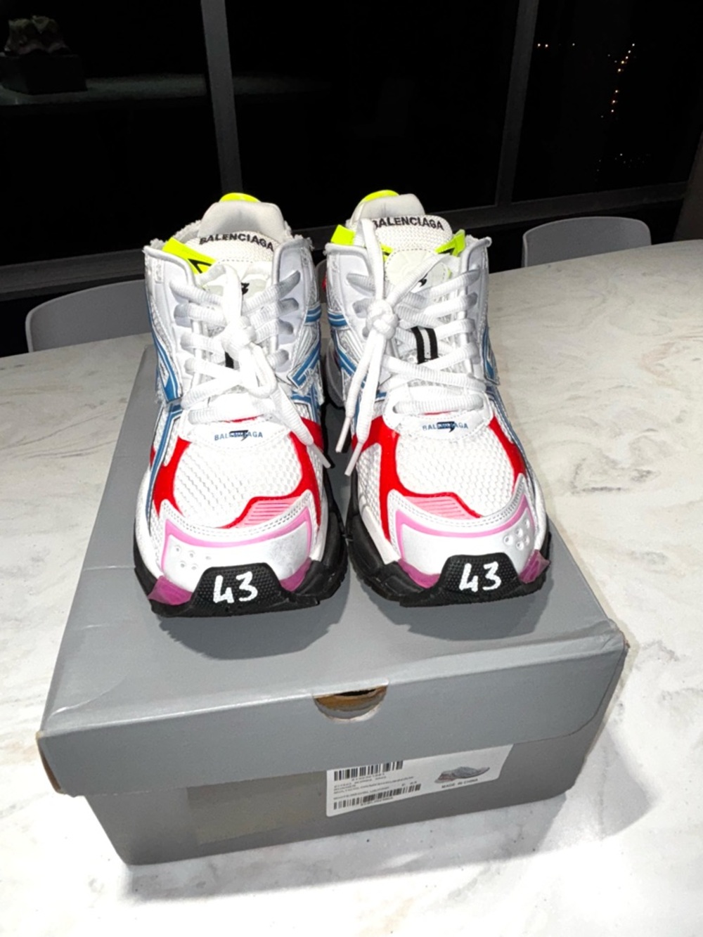 Balenciaga Kids White Multicolor Track Sneakers with Neon Accents